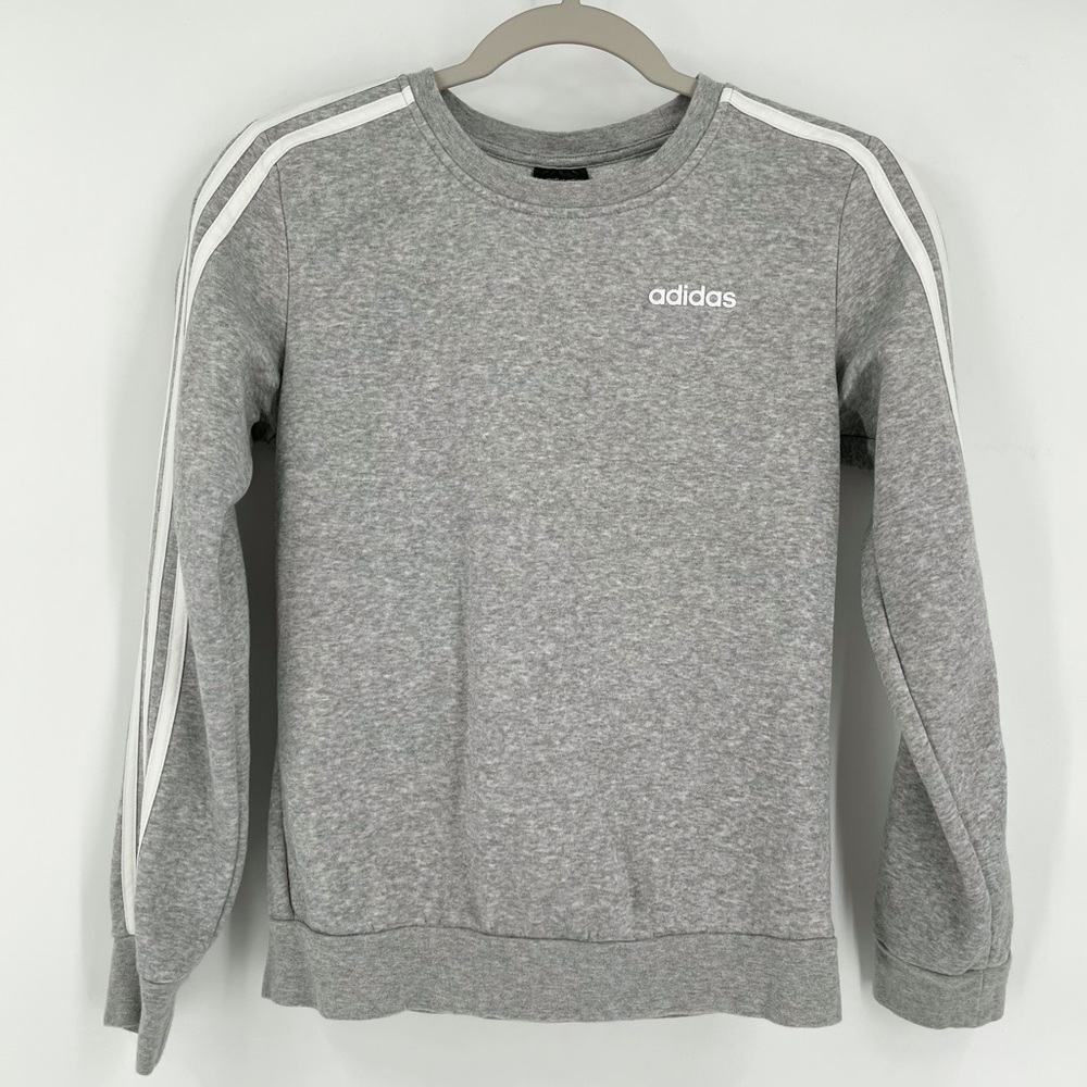 Adidas Long Sleeve Crew Neck Sweatshirt Heathered Gray White Stripes Women’s XS